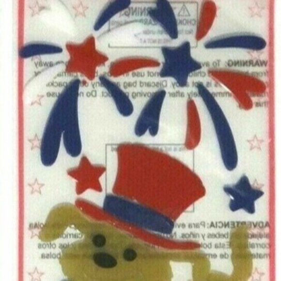 Window Gel Cling Patriotic Puppy Dogs Memorial July 4th USA Fireworks Stars NIP - Picture 2 of 5